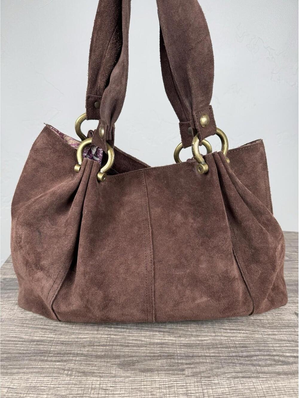 Y2K Gap Shoulder Bag Suede Hobo Boho 100% Cow Split Leather Vtg 2001 Brown